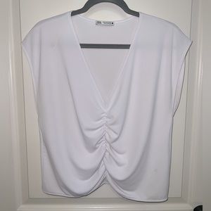 Zara White Front Ruched Top - Size M